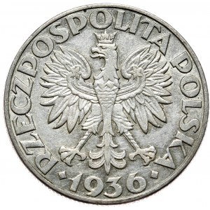II Rzeczpospolita, 5 złotych 1936, żaglowiec
