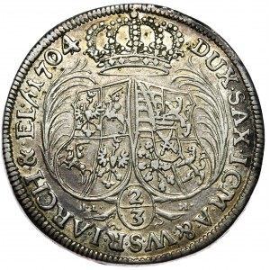 August II Silný, 2/3 toliarov (guldenov) 1704 ILH, Drážďany, z 28. aukcie WCN