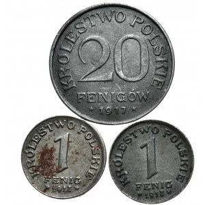Sada 2x 1 fenig 1918 a 20 fenig 1917, Stuttgart