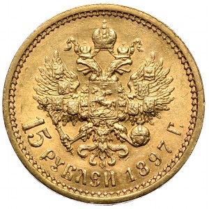 Rosja, Mikołaj II, 15 rubli 1897, Petersburg