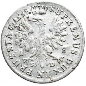 Prusy, Fryderyk III, ort 1698 SD, mniejsze popiersie, rozetki na naramienniku