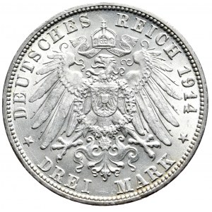Niemcy, Wirtembergia, 3 marki 1914 F, Stuttgart