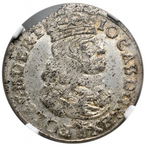 Jan Kazimierz, szóstak 1661 NG, Poznań, bez obwódek, tarcze herbowe bez wolut na dole.