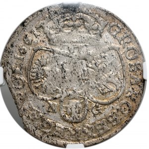 Jan Kazimierz, szóstak 1661 NG, Poznań, bez obwódek, tarcze herbowe bez wolut na dole.