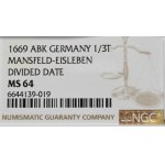 Niemcy, Mansfeld, 1/3 talara 1669 AB-K, Stolberg, rzadkie