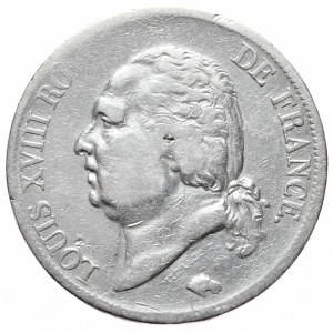 Francja, Ludwik XVIII, 5 Franków W, 1821, rzadkie