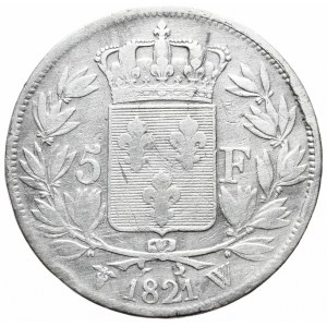 Francja, Ludwik XVIII, 5 Franków W, 1821, rzadkie