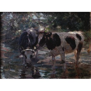 Heinrich von Zügel (1850-1941), Cows at the watering hole, 1912