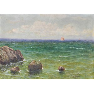 Roman BRATKOWSKI (1869-1954), Pejzaż morski z łodziami