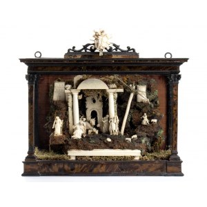 Andrea Tipa (workshop of): An Italian carved ivory, bone and tortoiseshell Nativity scene