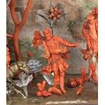 An Italian carved coral, tortoiseshell and silver Nativity scene