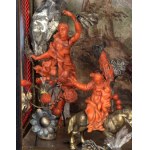 An Italian carved coral, tortoiseshell and silver Nativity scene