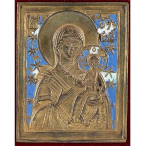Russian bronze icon depicting the Virgin of Smolensk