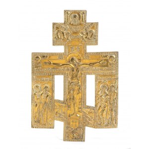 Russian bronze travel icon depicting the Orthodox cross