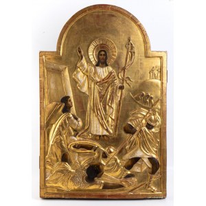 Vergoldete Ikone mit der Darstellung der Auferstehung Christi