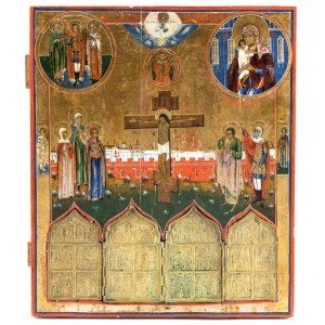Russian icon with religious narratives and travel icon