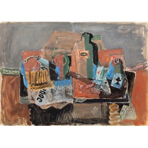 Henryk Hayden (1883 Warsaw - 1970 Paris), Still life with newspaper, pipe, bottle and ace of clubs, ca. 1918