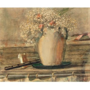 Zygmunt Menkes (1896 Lvov - 1986 Riverdale), Stillleben mit Blumen und Flöte, 1920-30er Jahre.