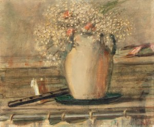 Zygmunt Menkes (1896 Lwów - 1986 Riverdale), Martwa natura z kwiatami i fletem, l. 20-30 XX w.