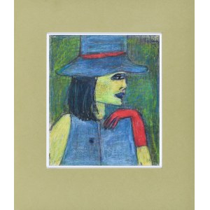 Eugeniusz TUKAN-WOLSKI (1928-2014), Porträt einer Frau mit Hut und rotem Handschuh im rechten Profil