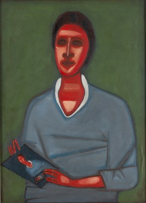 Jerzy Nowosielski (1923 Kraków - 2011 Kraków), Portret pani w niebieskiej sukni, 1961