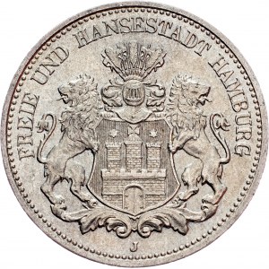 Free Hanseatic city of Hamburg, 2 Mark 1908, J