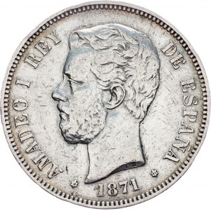 Amadeo I., 5 Pesetas 1871, SDM