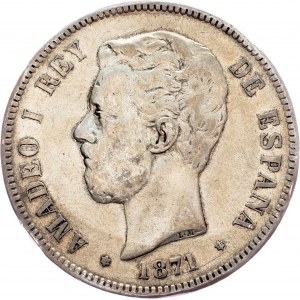 Amadeo I., 5 Pesetas 1871, SDM