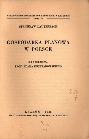 Lauterbach Stanislaw - plánované hospodárstvo v Poľsku (kritika etatizmu)