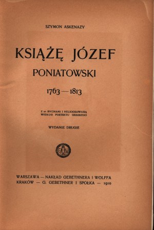 Askenazy Szymon - Principe Józef Poniatowski (rilegatura J.F. Puget)