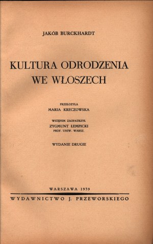 Burckhardt Jakób- Kultura renesance v Itálii (široká polokožená)