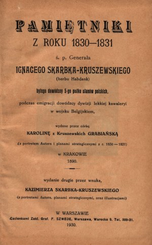 Kruszewski Ignace - Mémoires de l'année 1830-31 (Varsovie 1930)