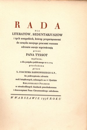 Tyssot Andrzej- Council for literati, sedentarians (...)[il. Stanislaw Ostoja-Chrostowski].