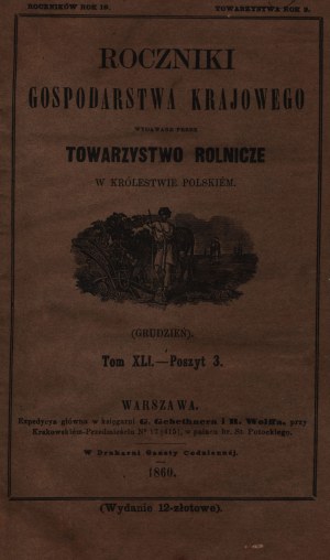 Yearbooks of the National Economy. Vol. XLI, Warsaw 1860 [feeding bees, about pigeons, meat consumption].