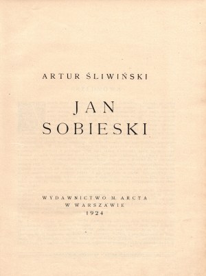 Śliwiński Artur- Jan Sobieski [oprawa wydawnicza Jana Recmanika]