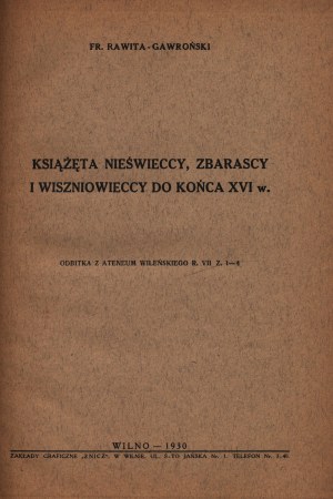Gawronski- Rawita Fr.- kniežatá Nesvizh, Zbarascy a Vishnu do konca 16. storočia.