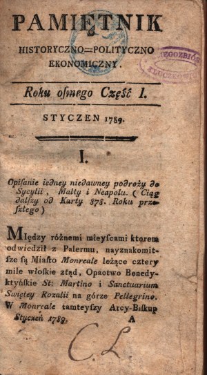 Pamiętnik Historyczno - Polityczno- Ekonomiczny.[Sejm nieustający, Absolutystyczny zamach stanu w Sztokholmie w 1789]