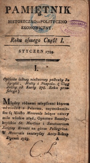 Historicko-politicko-ekonomický deník [Věčný sněm, absolutistický státní převrat ve Stockholmu v roce 1789].