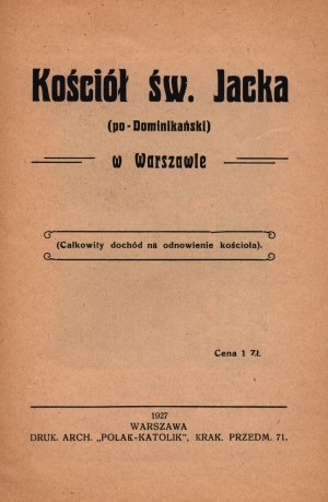 St. Jacek (Podominikański) Church in Warsaw [Warsaw 1927].