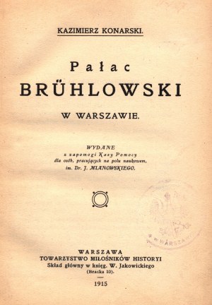 Konarski Kazimierz- Palais Bruhl à Varsovie [Varsovie 1915].