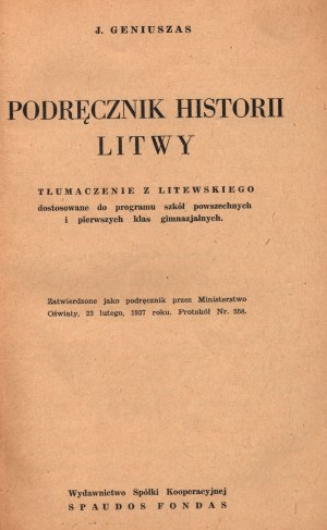 Geniuszas J.- Príručka litovských dejín [1937].