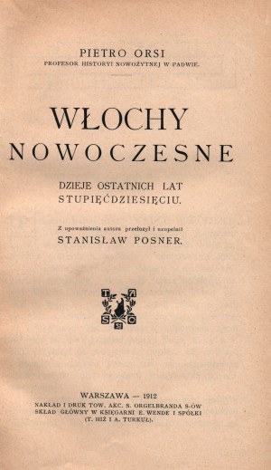 Pietro Orsi- Włochy nowoczesne [Warszawa 1912]