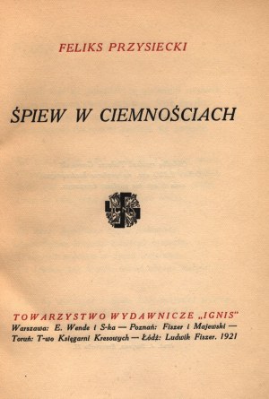 Przysiecki Feliks- Śpiew w ciemnościach [copertina disegnata da Tadeusz Gronowski].