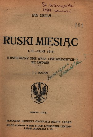 Gella Jan- Ruski miesiąc 1/XI - 22/XI 1918 [Lviv ca. 1919].