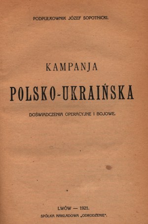 Sopotnicki Józef- Polnisch-Ukrainischer Feldzug [Lviv 1921].