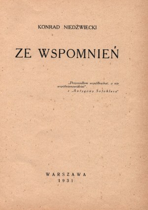 Niedźwiecki Konrad- Ze wspomnień [Varsovie 1931].