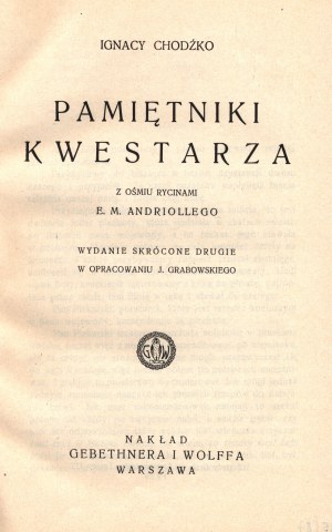 Chodźko Ignacy- Mémoires d'un questeur [Varsovie 1929].