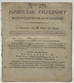 (loi sur la propulsion des Juifs) Journal officiel de la province de Mazowieckie, numéro 271 [Varsovie 1821].