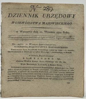 (krádeže, úteky, drobné trestné činy)Úradný vestník Mazovského vojvodstva číslo 289 [Varšava 1821].