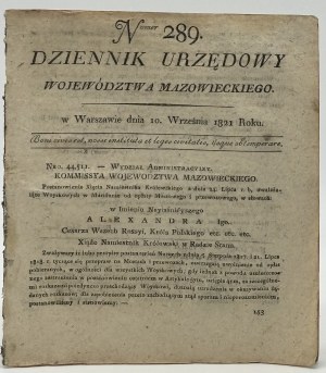 (krádeže, útěky, drobné trestné činy) Úřední věstník Mazovského vojvodství číslo 289 [Varšava 1821].